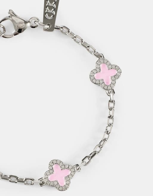 Cernucci Pink enamel motif rolo link bracelet - 10mm in silver, 3 of 3