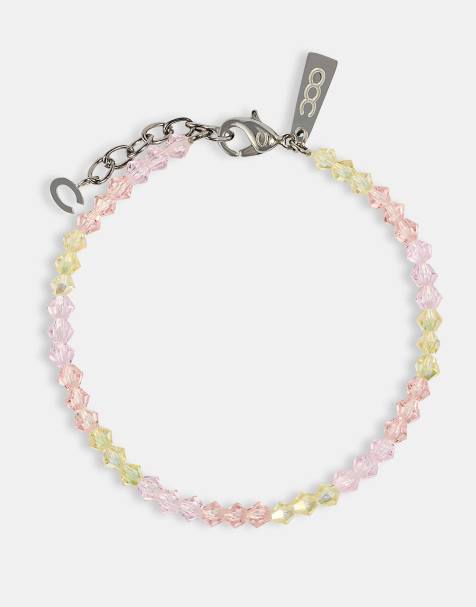 Cernucci Pink & lemon glass bead bracelet - 4mm in silver - view 1