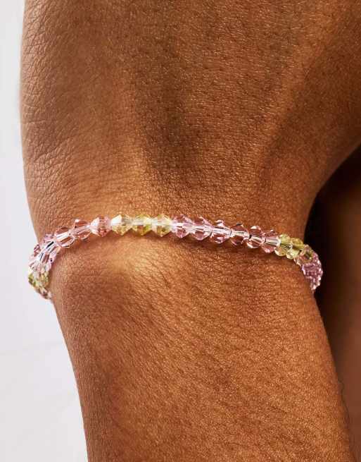 Cernucci Pink & lemon glass bead bracelet - 4mm in silver, 2 of 4