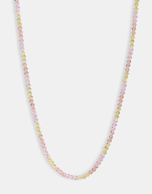 Cernucci Pink & lemon glass bead necklace - 4mm in silver, 2 of 4