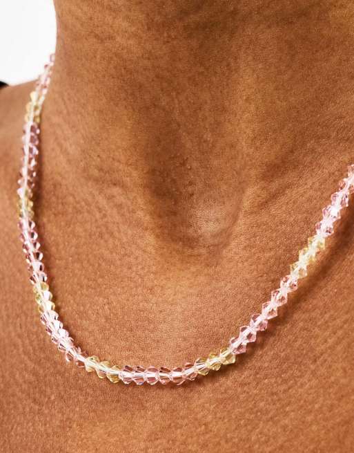 Cernucci Pink & lemon glass bead necklace - 4mm in silver, 4 of 4
