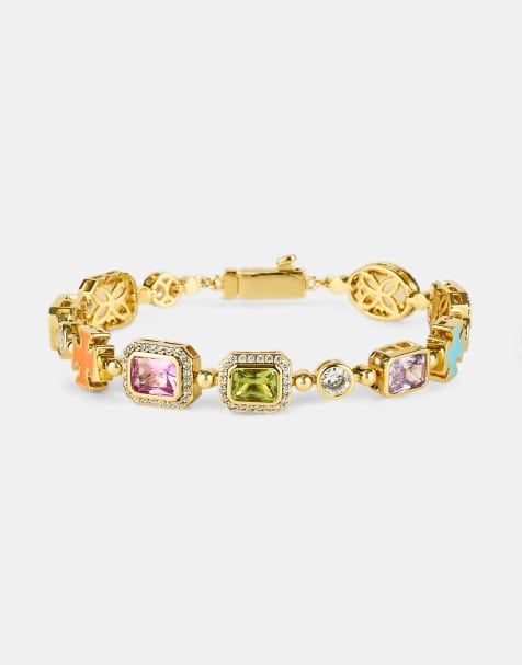 Cernucci Pink multi gemstone motif 10mm bracelet in gold - view 1