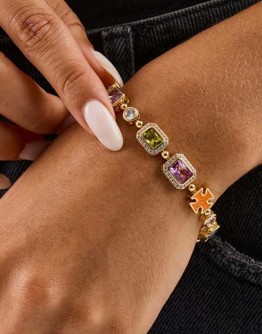 Cernucci Pink multi gemstone motif 10mm bracelet in gold, 3 of 6