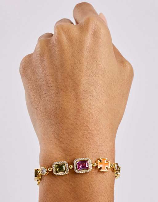 Cernucci Pink multi gemstone motif 10mm bracelet in gold, 5 of 6