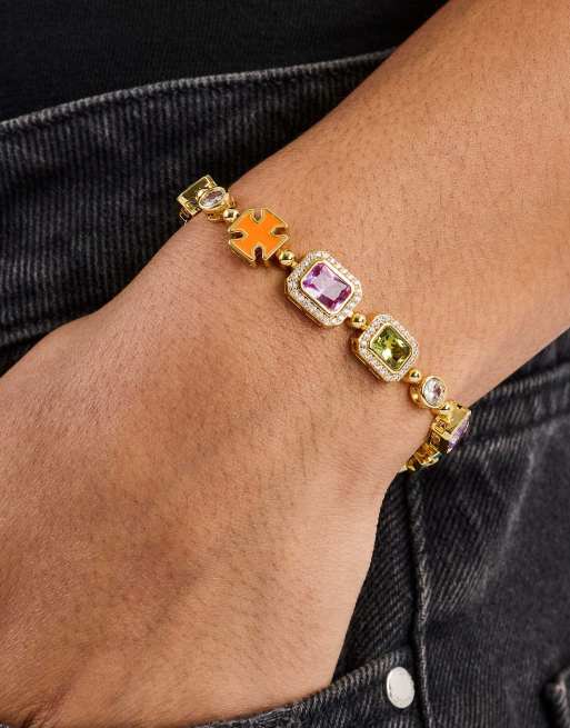 Cernucci Pink multi gemstone motif 10mm bracelet in gold, 6 of 6