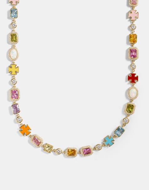 Cernucci Pink multi gemstone motif necklace - gold - 10mm in gold - view 1