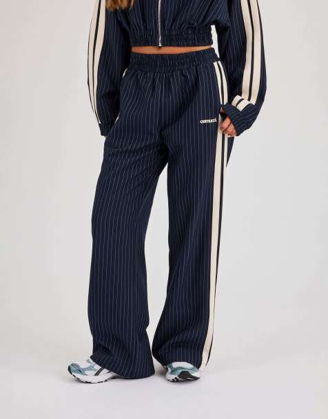 Cernucci Pinstripe taping wide leg track pant in blue - view 1
