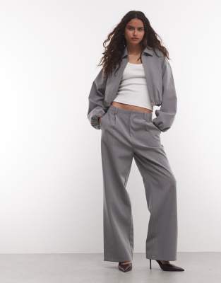 Cernucci Pinstripe Wide Leg Pants Set In Gray