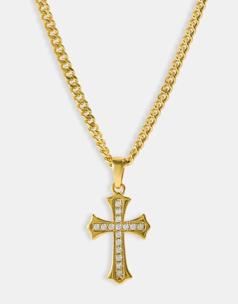 Cernucci Polished edge iced cross cuban 25mm necklace in gold - view 1