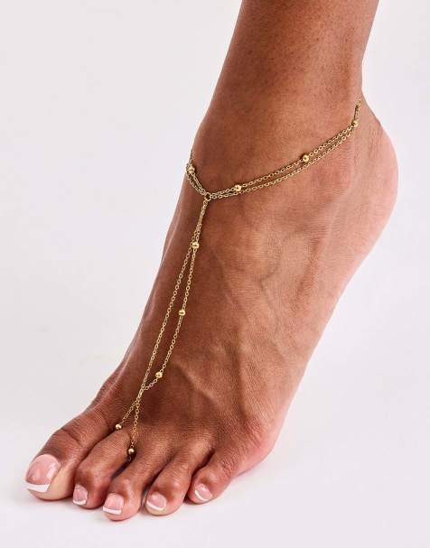 Cernucci Polished round layered anklet - 5mm - gold in gold - view 1