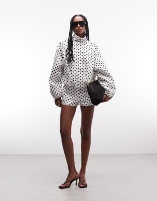 Cernucci Polka Dot Funnel Neck Jacket Co-ord In White