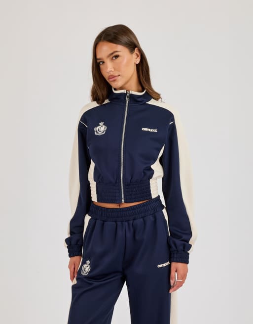 Cernucci Poly fitted cut & sew track jacket in blue, 3 of 4