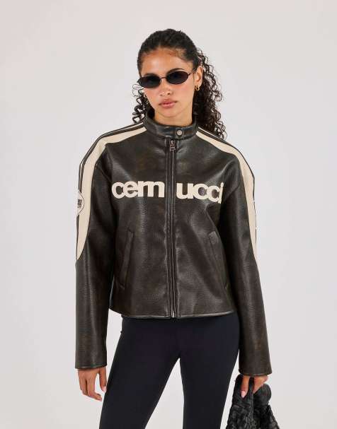 Cernucci Pu cernucci moto jacket in brown - view 1
