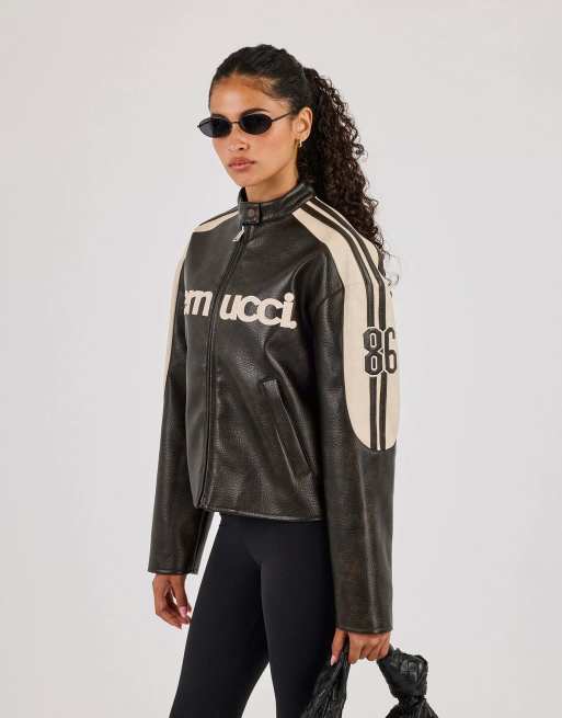 Cernucci Pu cernucci moto jacket in brown, 2 of 4