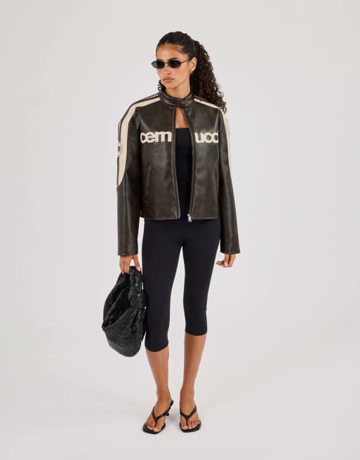Cernucci Pu cernucci moto jacket in brown, 3 of 4
