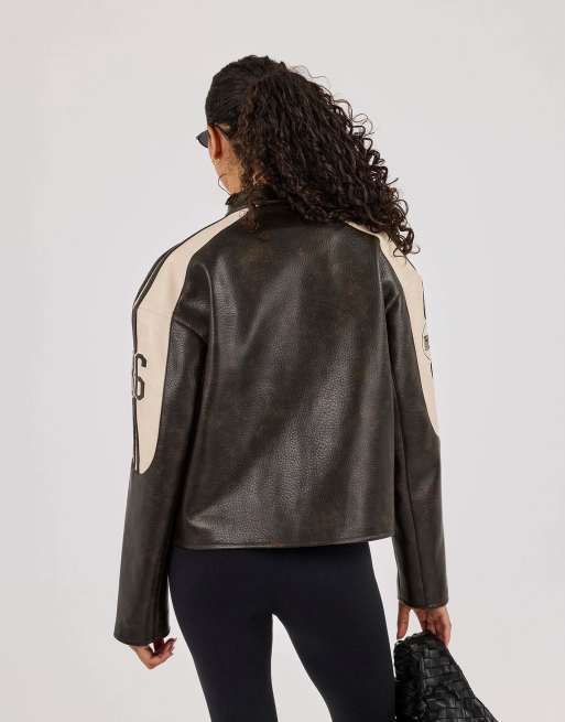 Cernucci Pu cernucci moto jacket in brown, 4 of 4