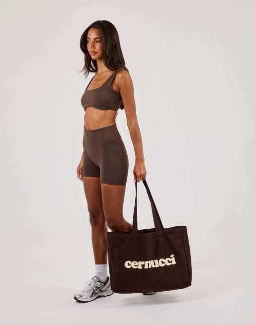 Cernucci Puff print branded tote bag in brown, 4 of 4