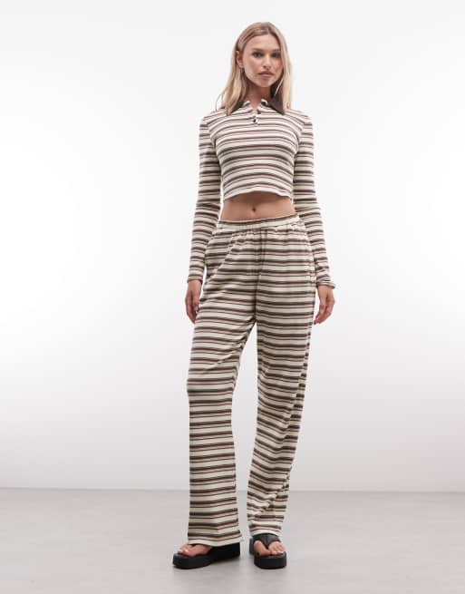 Cernucci pull-on wide leg stripe pants in off white and brown (part of a set), 3 of 5