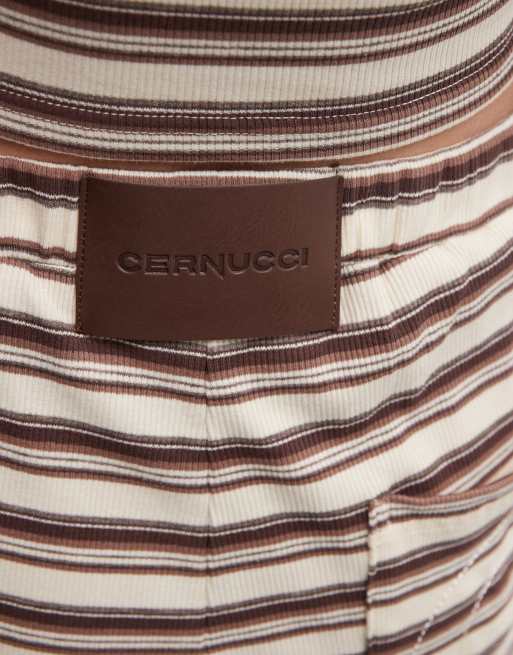 Cernucci pull-on wide leg stripe pants in off white and brown (part of a set), 4 of 5