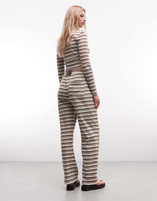 Cernucci pull-on wide leg stripe pants in off white and brown (part of a set), 5 of 5
