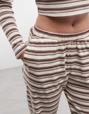 Cernucci Pull On Wide Leg Striped Pants In Brown