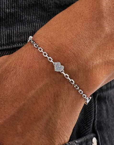 Cernucci Purple agate heart rolo bracelet - 6mm in silver - view 1