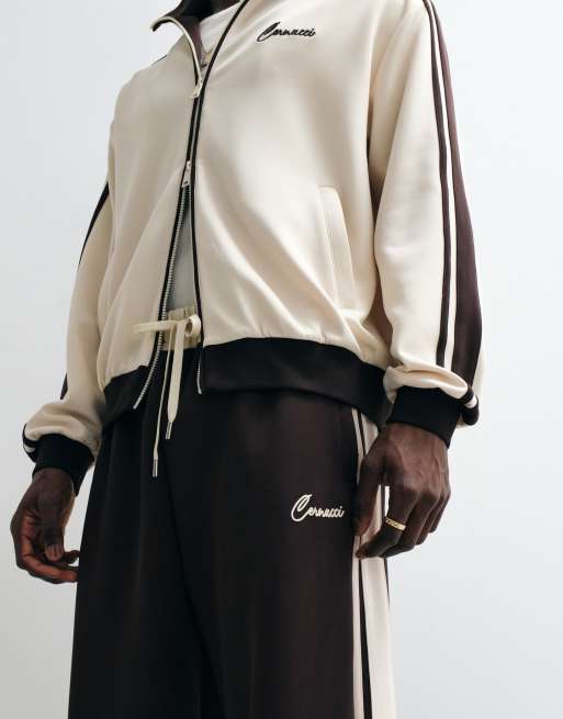 Cernucci relaxed fit track pant with side taping co-ord in dark brown, 2 of 5