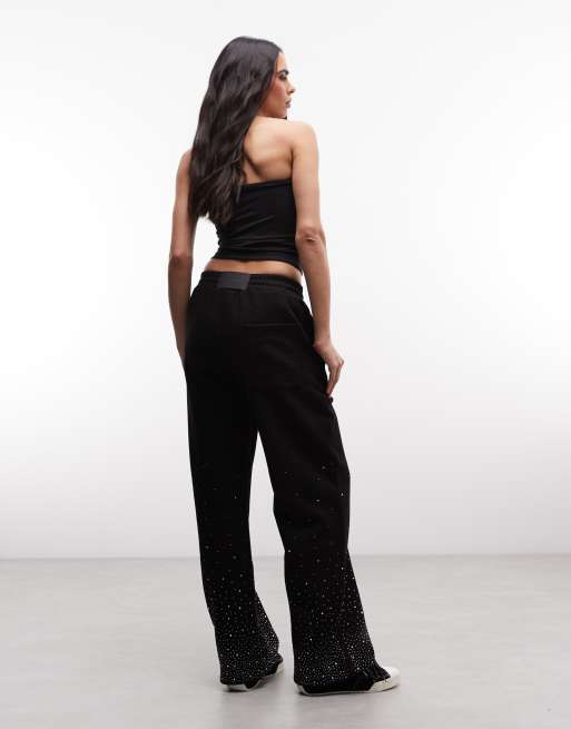 Cernucci rhinestone embellished wide leg joggers co-ord in black, 4 of 5