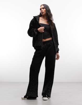Cernucci Rhinestone Embellished Wide Leg Sweatpants In Black
