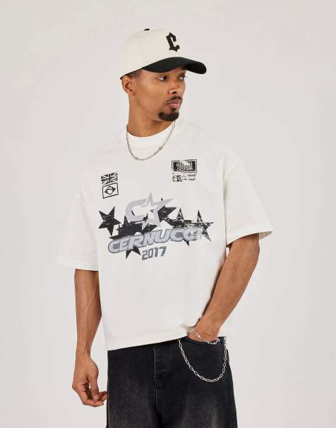 Cernucci Short sleeve boxy Cernucci 2017 graphic t-shirt in beige - view 1
