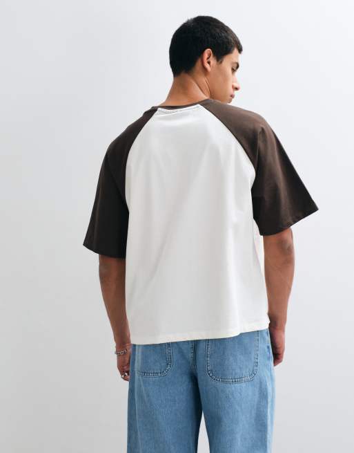 Cernucci short sleeve contrast raglan t-shirt in brown, 3 of 5