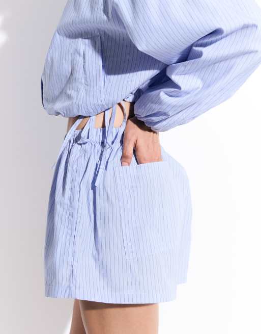 Cernucci shorts coordinati in nylon a righe azzurri, 4 di 9