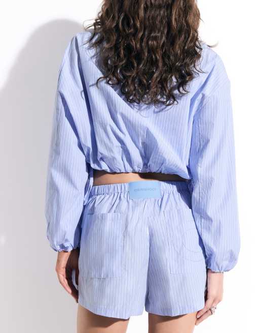 Cernucci shorts coordinati in nylon a righe azzurri, 5 di 9