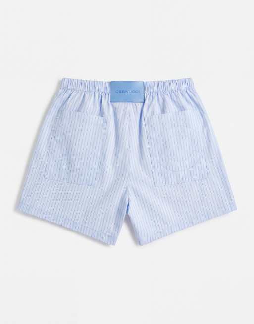 Cernucci shorts coordinati in nylon a righe azzurri, 7 di 9