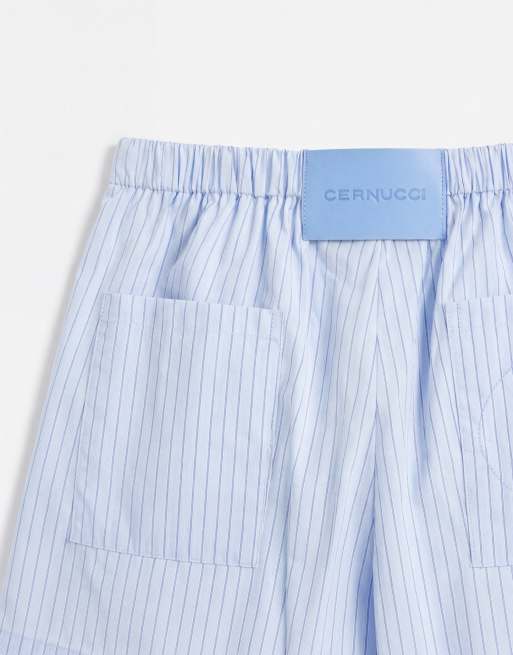 Cernucci - shorts de punto con rayas para poner en azul claro, 9 de 9