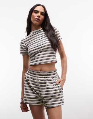 Cernucci soft touch boxer shorts co-ord in blue and cream double stripe