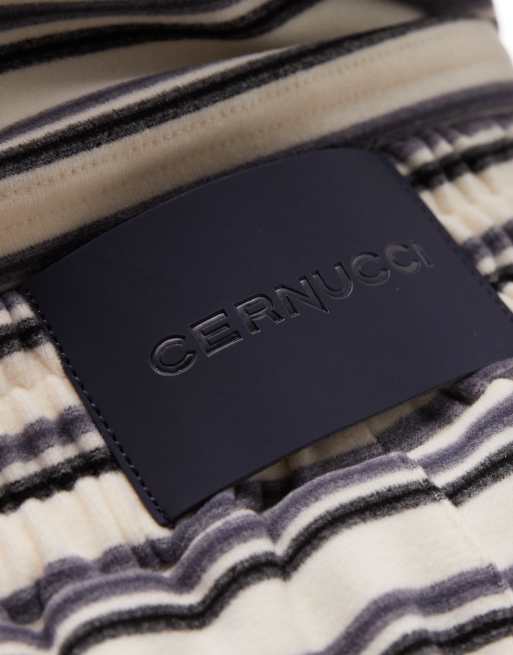 Cernucci soft touch boxer shorts co-ord in blue and cream double stripe, 3 of 5