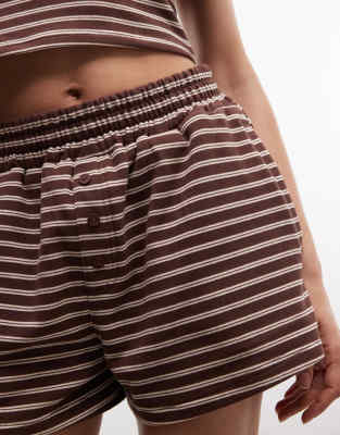 Cernucci soft touch boxer shorts co-ord in chocolate brown double stripe