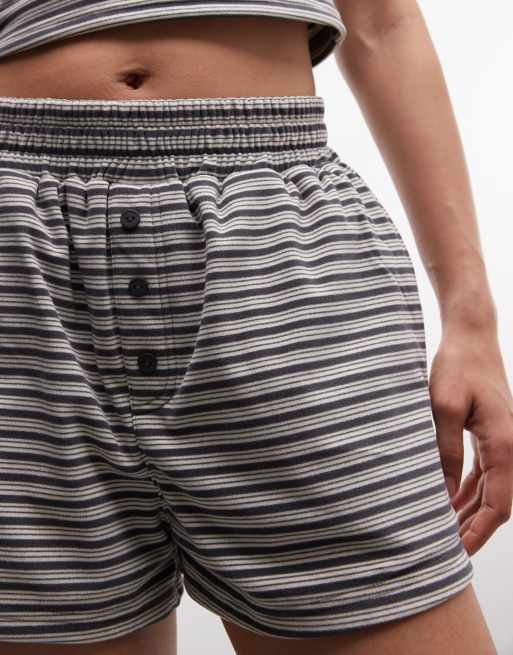 Cernucci soft touch boxer shorts co-ord in grey double stripe, 4 of 5