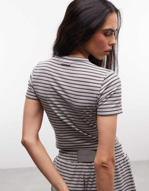Cernucci soft touch crop top co-ord in grey double stripe, 4 of 4