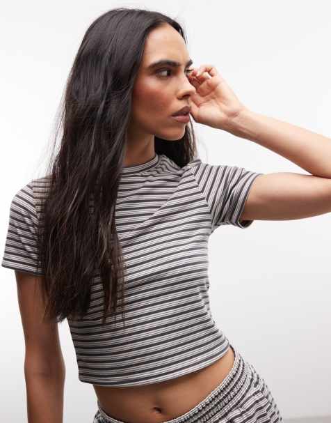 Cernucci soft touch crop top in grey double stripe (part of a set) - view 1