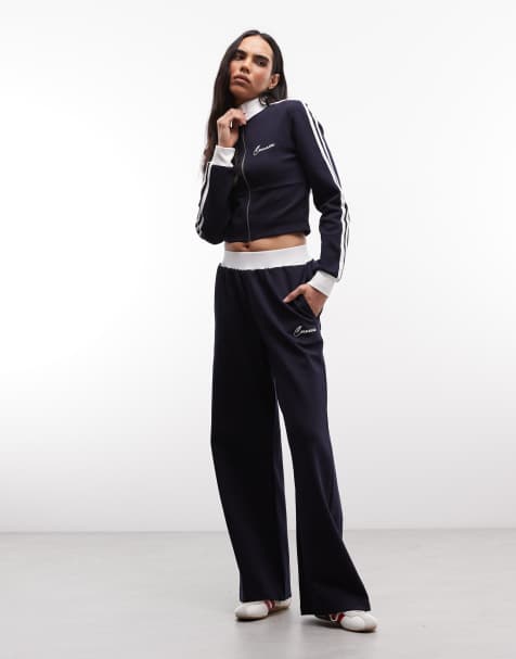 Cernucci soft touch wide leg logo joggers co-ord in navy - view 1