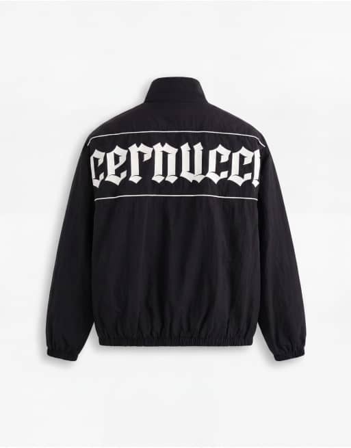 Cernucci - Sort træningsjakke med ståkrave og logoprint på ryggen i nylon, 7 af 7