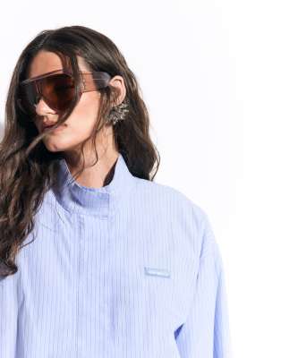 Cernucci Stripe Nylon Funnel Neck Jacket Co-ord In Blue