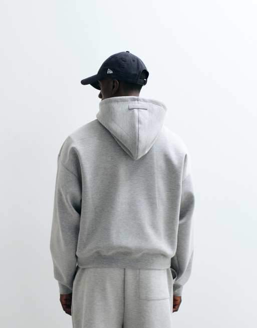 Cernucci - Sudadera gris de corte cuadrado extragrande con capucha de tejido efecto neopreno, 3 de 5
