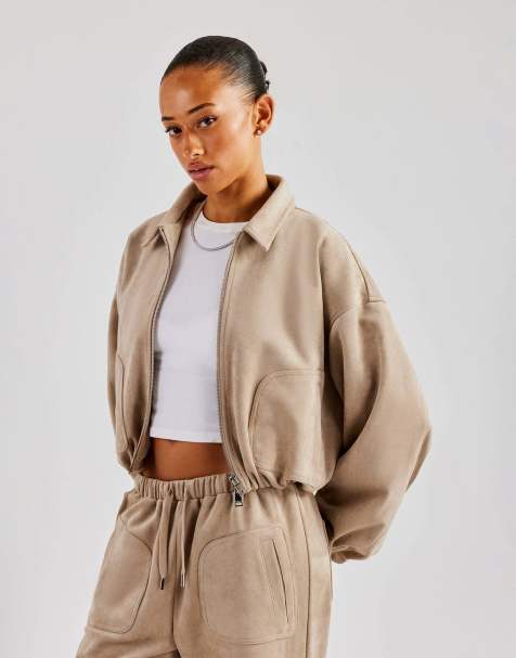 Cernucci Suede collared bomber jacket in beige - view 1