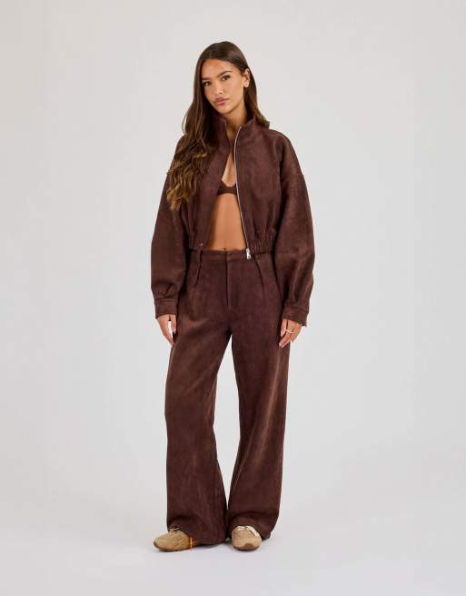 Cernucci Suede cropped funnel neck jacket in brown, 4 of 4