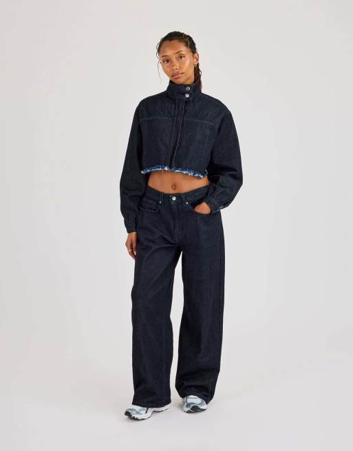Cernucci Super crop funnel neck denim jacket in blue, 4 of 4