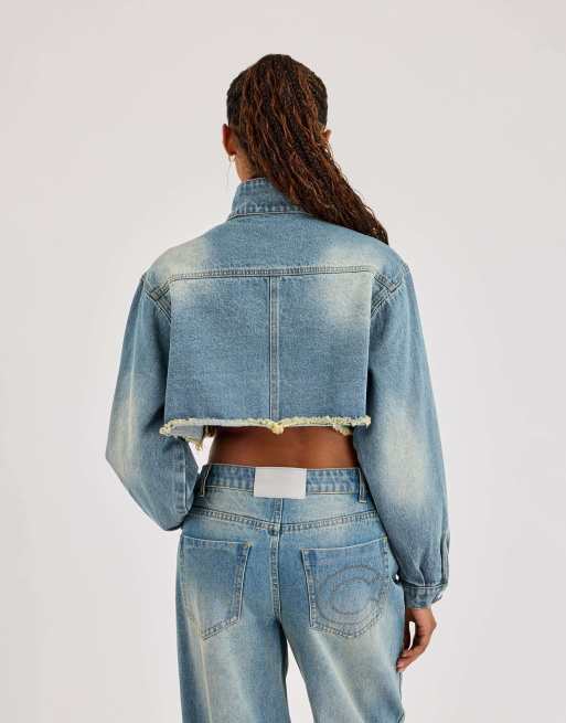 Cernucci Super crop funnel neck denim jacket in blue, 2 of 4