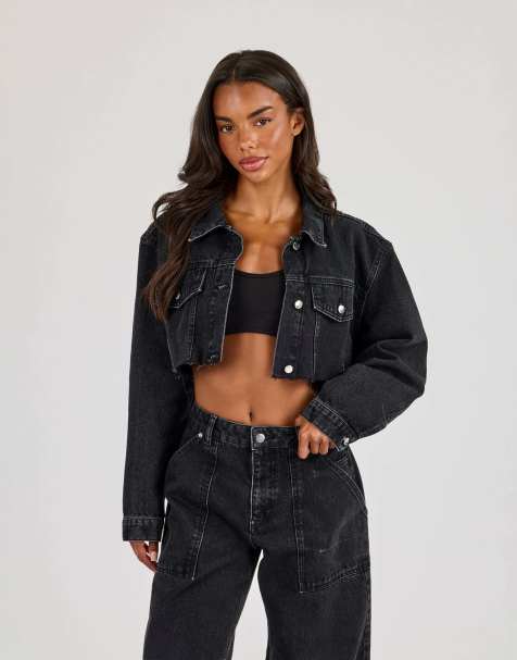 Cernucci Super cropped denim jacket in black - view 1